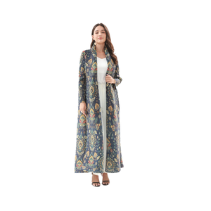 Abaya Personalizada, Estilo Dubái/Turquía, Poliéster, Manga Larga, Pliegues Delanteros, Cuello Abierto, Moda Musulmana Árabe para Mujer - Product Image 3