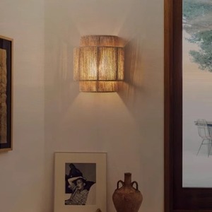 Japanese Style Rattan Wall <b>Lamp</b> Led Light E27 Bulb Base For Bedroom Living Room Hallway Entryway <b>Study</b> Guesthouse Bedside - Product Image 5