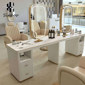 High Quality Double <b>Mirror</b> <b>Dressing</b> Station for Beauty Salons Hair Salon <b>Vanity</b> <b>Table</b> with Arched <b>Mirror</b> Salon Makeup <b>Table</b> - Product Image 1