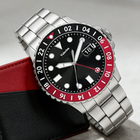 Montre de plongée pour homme à quartz, bracelet en acier inoxydable, cadran noir, aiguilles lumineuses, affichage de la date, montre sport et affaires