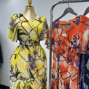 Nuovo <span class=keywords><strong>Abito</strong></span> Lungo Casual in Chiffon Stampato a Maniche Corte, Leggero e Traspirante, Ideale per Abbigliamento Femminile in Picnic e Raduni - Product Image 4