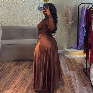 Manches longues femmes col oblique fuites épaule Patchwork irrégulière longues robes mode fête robe trapèze - Product Image 3