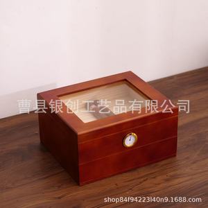 Humidor à cigares en bois rectangulaire portable avec couvercle en verre et hygromètre pour le stockage - Product Image 2