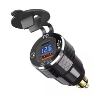 Adaptador Hella para Motocicleta, Encendedor de Cigarrillos, Enchufe DIN Duradero, Cargador USB Dual QC3.0, Voltímetro, Luz LED Azul, IP65