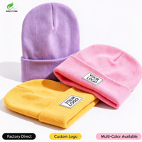 Topi Kupluk Rajut Wol Domba Mewah Lucu Hangat dengan Logo Kustom Wins Flying, Topi Kupluk Kasmir Tebal untuk Musim Dingin dengan Logo