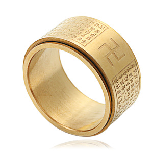 Titanium Steel Buddha Scripture <b>Ring</b> Men's Punk Style Retro Skull Design 27050 - Product Image 2