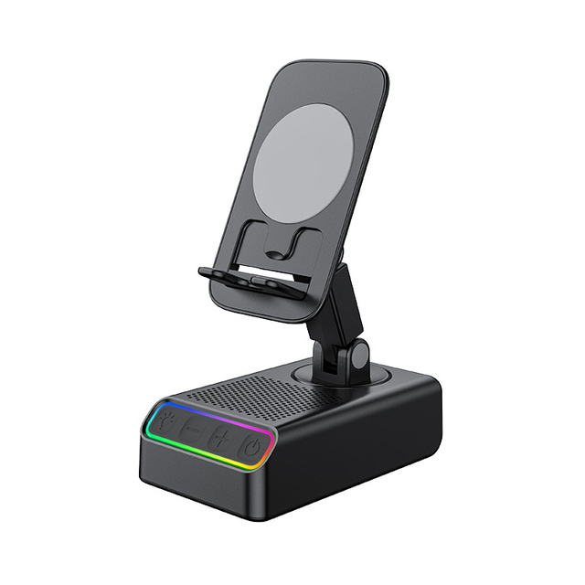 Hot Sale 5-in-1 Wireless Induction  Speaker Phone Stand with Power Bank RGB Atmosphere Light