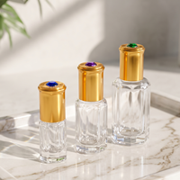 Botol Parfum Kaca Berbentuk Silinder 3/6/12ml dengan Alas Bergaris, Tutup Aluminium, dan Baja untuk Isi Ulang Minyak, Kemasan Karton