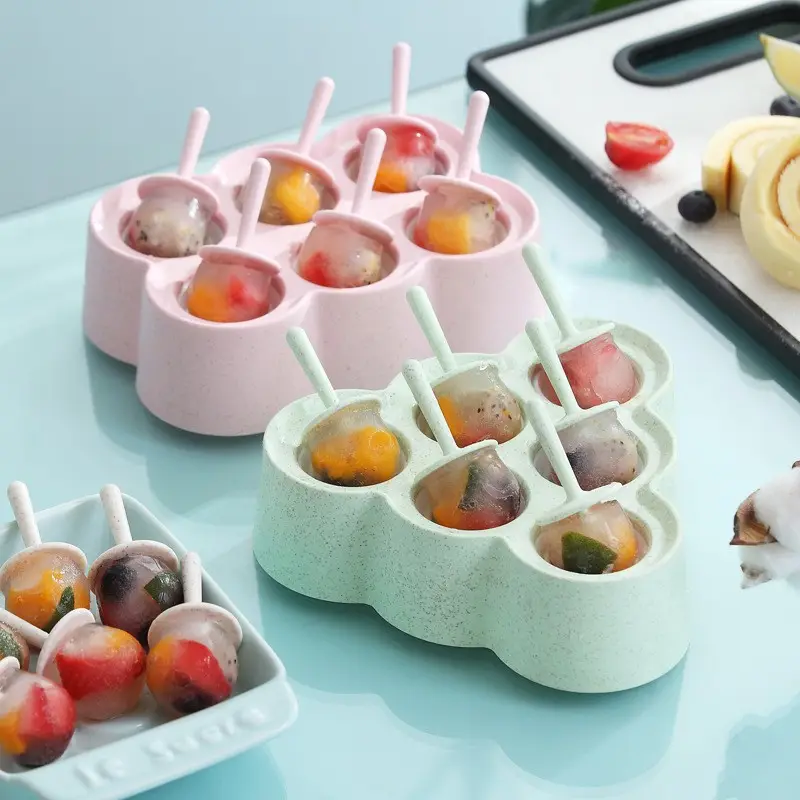 Molde para paletas de helado de bebé, molde para paletas de paja de trigo, para hacer helados, fruta, cubo de hielo, accesorios de cocina