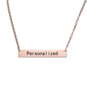 Charm Rose Gold Silver Stainless Steel Engraved Bar Customized Name Pendant Necklace Jewelry For Women