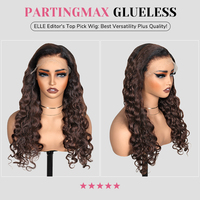 Wig tanpa lem gelombang air rambut manusia T1B/4 #, Wig depan renda Highlight Ombre, ikal tebal & garis rambut alami