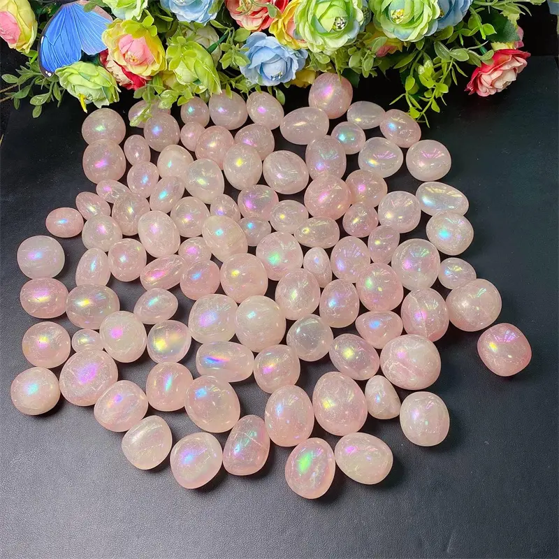 Groothandel Hoge Kwaliteit Aura Angel Rose Quartz 1-2 Cm Gratis Vorm Getrommeld Stone Voor Genezing