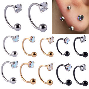 Nouveau design clous d'oreille en acier inoxydable fer à cheval Piercing Zircon Labret clous à lèvres oreille Cartilage <span class=keywords><strong>Targus</strong></span> Daith Piercing bijoux 20G - Product Image 1