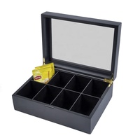 Boîte de rangement en bois, boîte de rangement en bois de luxe personnalisée, couvercle en acrylique, emballage noir, sachet de thé, organisateur de boîtes à thé