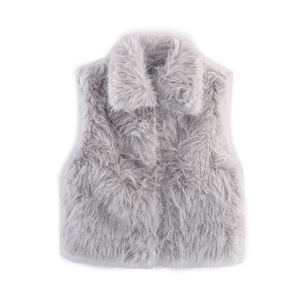 Gilet en fausse fourrure tricoté pour femme, sans manches, vêtement d'extérieur d'hiver avec col en fourrure, veste décontractée - Product Image 3