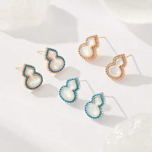 Natural Seashell <b>Turquoise</b> Gourd <b>Stud</b> <b>Earrings</b> S925 Silver Needle Women's Fashion Oriental Charm Gift Jewelry - Product Image 4