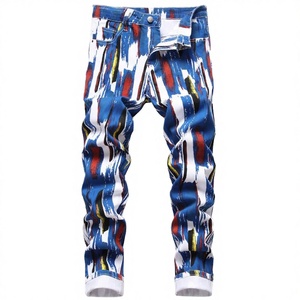 Custom Logo Designer Dye Straight High Street Men Denim <b>Jeans</b> Medium Wash Printing Stack <b>Jeans</b> - Product Image 2
