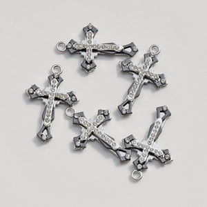 Cross Pendant Alloy Plated With Round Brilliant Cut Diamonds For Jewelry Making <b>DIY</b> Accessories Material <b>Kit</b> - Product Image 1