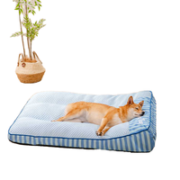 Coussin pour animaux de compagnie en forme de donut à rayures bleues, confortable et lavable, pour chat et chien, coussin rectangulaire doux, tapis de sommeil confortable