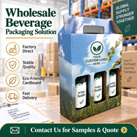 Support de boissons en carton imprimé pour trois bouteilles avec poignée intégrée, fenêtre de présentation et emballage en gros pour les marques de cidre