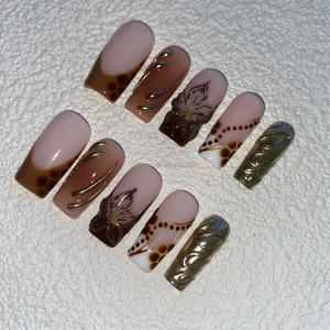 Moda corta forma de pato uñas artificiales al por mayor 10 piezas de lujo completo hecho a mano Prensa en uñas arte proveedor - Product Image 2