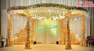 เสาไม้รูปนกยูงสำหรับงานแต่งงาน  แท่นแต่งงานรูปผีเสื้อ  แท่นแต่งงานอินเดียสุดหรู  ชุดแท่นแต่งงานไม้สไตล์เอเชียล่าสุด  ชุดแท่นแต่งงานสไตล์ออสเตรเลีย - Product Image 2