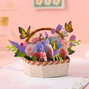 Paper Craft Pop Up Blumen korb Muttertag 3D-Karte mit Umschlag