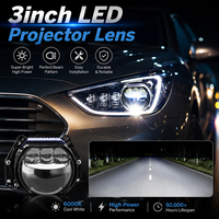 Projecteur Bi-LED 12V 3 pouces 6000K avec 3 lentilles laser directes pour feux de voiture, lentille de projecteur Bi-LED carrée pour rétrofit