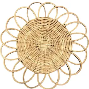 El yapımı yuvarlak Rattan servis örtüsü çiçek yuvarlak Placemats doğal rattan Placemats için yemek masası