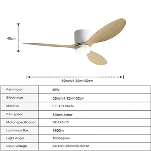 Ventilador de Techo <span class=keywords><strong>LED</strong></span> Moderno y Silencioso Personalizable para Decoración de Interiores, 52 Pulgadas, 3 Aspas, 3CCT, Control Remoto - Product Image 2