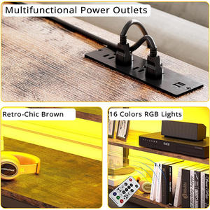 Meuble TV en métal Lampes LED avec prise de courant 55 pouces TV Support de stockage de médias industriels Banc TV modèle à trois couches - Product Image 5