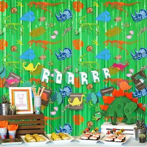 Tenda a Frange in Lamina a Tema Dinosauro, Stampa <span class=keywords><strong>Scheletro</strong></span> di Dinosauro, Striscione in Tinsel per Decorazione Festa di Compleanno per Bambini a Tema Dinosauro - Product Image 6