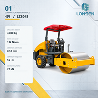 Rouleau compresseur vibrant à tambour unique entièrement hydraulique LONSEN LZ304H de 4 tonnes pour la construction routière et les travaux de terrassement