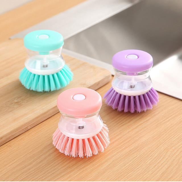 Creative Multifunctional Kitchen Mini Hydraulic Dish and Pot Cleaning Brush Dishwashing Brush with Liquid Dispenser