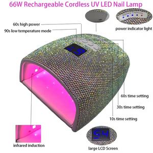 Lâmpada do prego com strass 66W <span class=keywords><strong>UV</strong></span> Lâmpadas LED para unhas recarregável <span class=keywords><strong>UV</strong></span> Luz para unhas Gel polonês sem fio <span class=keywords><strong>Curling</strong></span> Manicure Ferramentas - Product Image 4