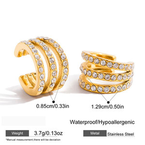 Fashion 316L Stainless Steel 14k 18k Pvd Gold Plated Fine Zircon Cuff <b>Earrings</b> Jewelry Non <b>Piercing</b> <b>Earrings</b> for Women - Product Image 5