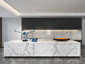 Ydstone calacatta คุณภาพสูงสีเทาหลอดเลือดดำสั้นเทียมควอตซ์แผ่นพื้นโต๊ะเคาน์เตอร์โต๊ะเครื่องแป้ง - Product Image 6