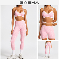 Ensemble de yoga 4 pièces sans couture pour femme, imprimé léopard, soutien-gorge de sport, crop top, short et leggings taille haute, séchage rapide, vêtements de sport