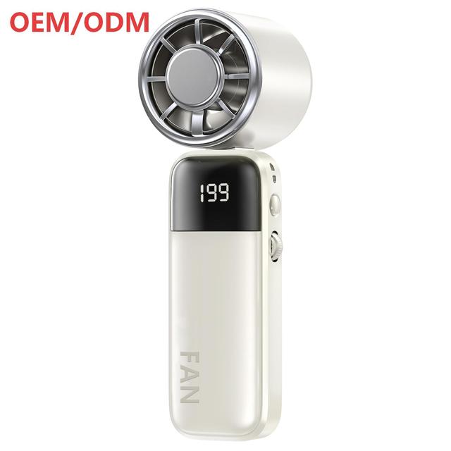 2026 New USB Ice-cooling Handheld Fan Brushless Motor Digital Display Foldable Hanging Strap 6-8h Runtime Low Noise 6+ Blades