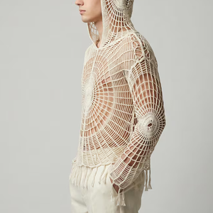 Felpa con Cappuccio da Uomo in Maglia Traforata Stile Ragnatela, Estiva, Traspirante, Maglione a Rete per Festival, Streetwear Personalizzato - Product Image 2