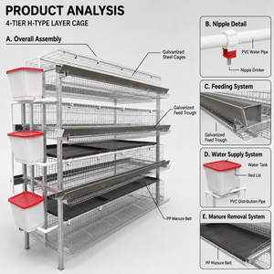 Sistema di Allevamento Automatico per 40.000 Polli, Gabbie per Alimentazione, Sistema a Batteria Tipo H per Galline Ovaiole - Product Image 2