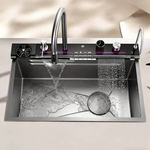 Modern Black Nano Matte Single Bowl Undermount Rectangular Stainless Steel <b>Kitchen</b> <b>Sink</b> with Customizable Options - Product Image 2