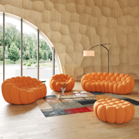 VOXHOME US Drop Shipping Canapé Bulle Moderne 3D en Tissu Nid d'Abeille Orange, Canapé Courbé Football 4 Places