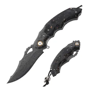 2024 New High Quality Damascus Crushed Carbon Fiber Handle Outdoor Hunting Survival Gift Collection Folding Pocket Knife