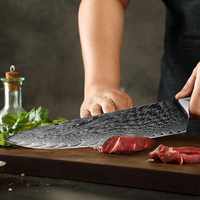 Couteau de chef de cuisine professionnel japonais 67 couches en acier au carbone damas AUS-10 de 9.5 pouces