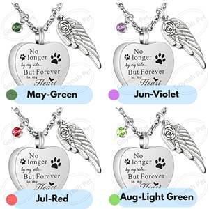 Collier urne <span class=keywords><strong>en</strong></span> forme de cœur pour cendres d'animaux de compagnie, bijou commémoratif avec pierre de naissance pour chien et chat - Product Image 4