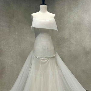 Vestidos de Novia Largos de Sirena con Cuello Barco, Modernos y Elegantes, con Apliques de Encaje Floral de Cristal Color Marfil, para Mujer, Modelo NT10 - Product Image 3