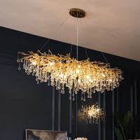Lustre en verre design avec branches de gouttes d'eau pour hall, salon, bar lumineux, décoration de luxe, luminaire LED suspendu