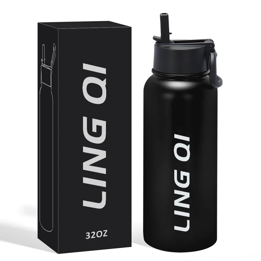 Amazon Top Seller Double Wall Insulated Stainless Steel Bike Water Bottle Custom Logo With Straw Lid