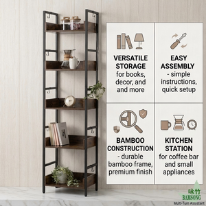 Storage <strong>Shelf</strong> Bamboo <strong>Rustic</strong> Natural Style Living Room 5 Tier Ladder Display Rack With Side Hangers for Daily Ornaments Books - Product Image 2